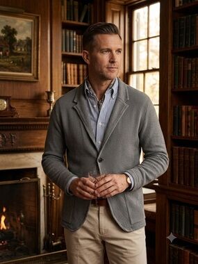 Strellson XL Waffle Knit Shawl Collar Cardigan Gray Cotton Sweater Old Money